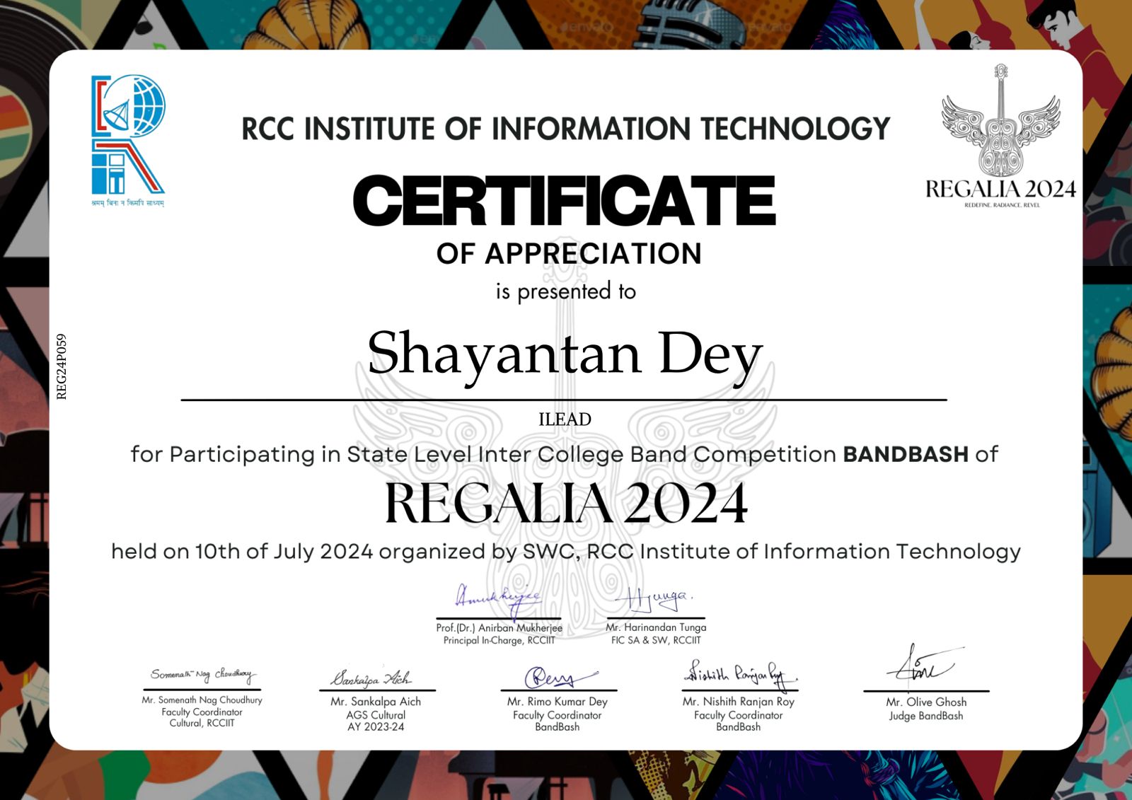 Regalia 2024 BandBash participation certificate